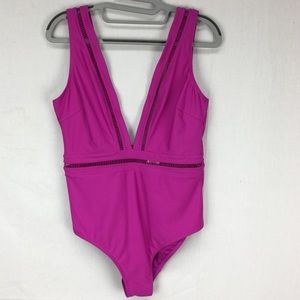 Ted Baker-Fuschia Starza Pointelle Deep v One Piece Swimsuit